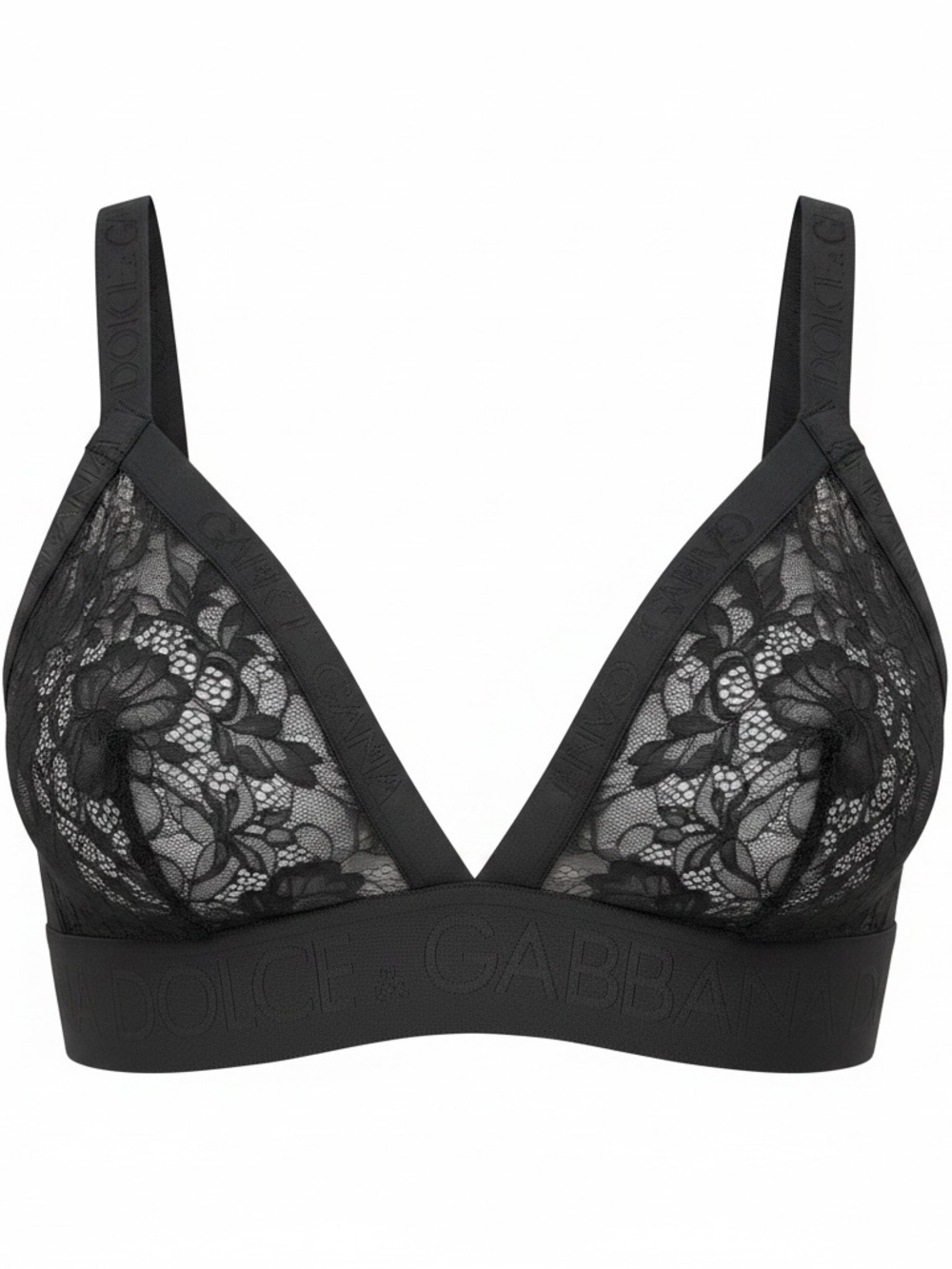 Dolce & Gabbana Sheer Floral Lace Triangle Bralette in Black, Size XL, NWT